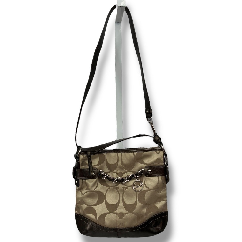 Coach Signature Canvas Convertible Shoulder Crossbody Bag Chain Detail‎